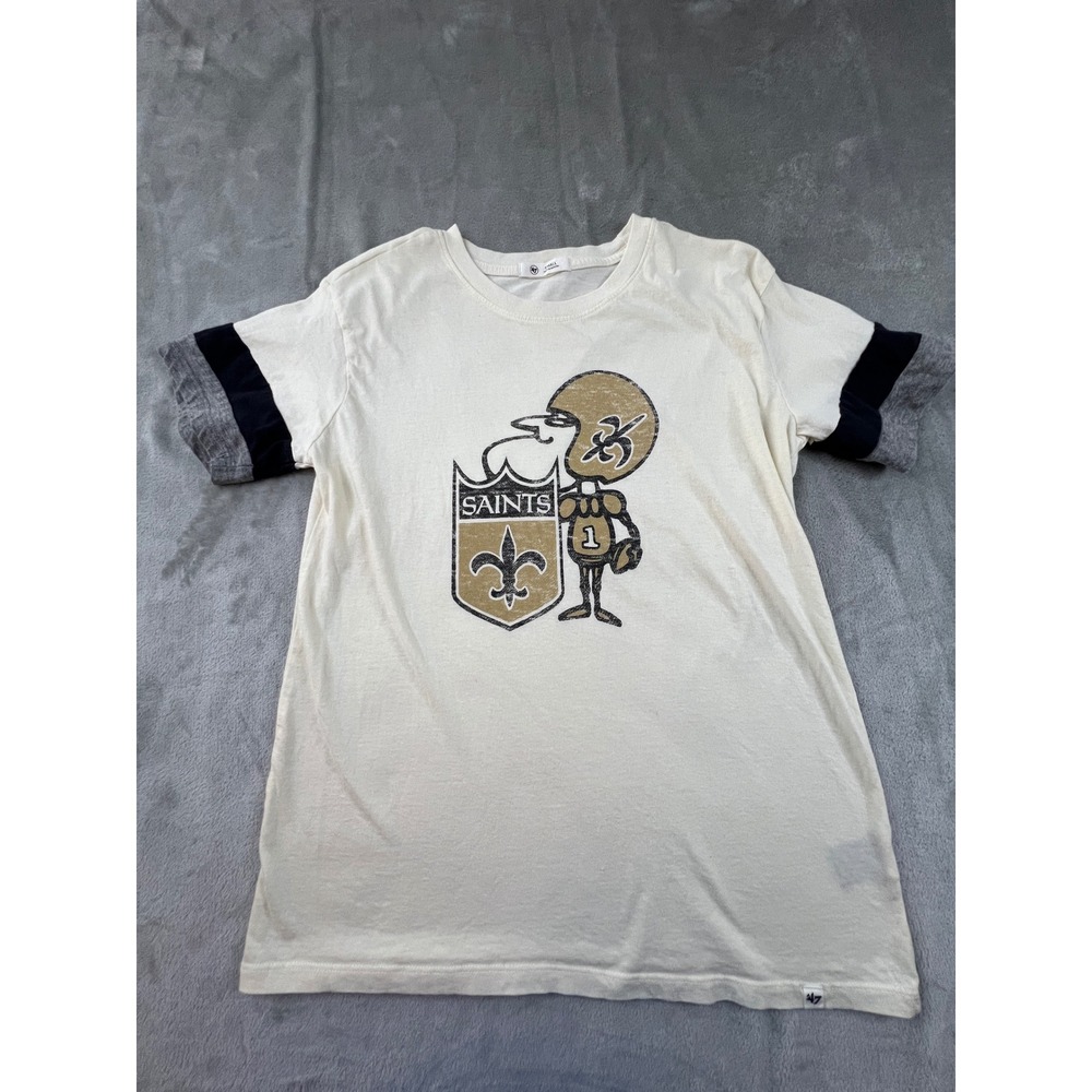 '47 New Orleans Saints T-Shirt Womens Small Cream NFL Graphic Short Sleeve Tee